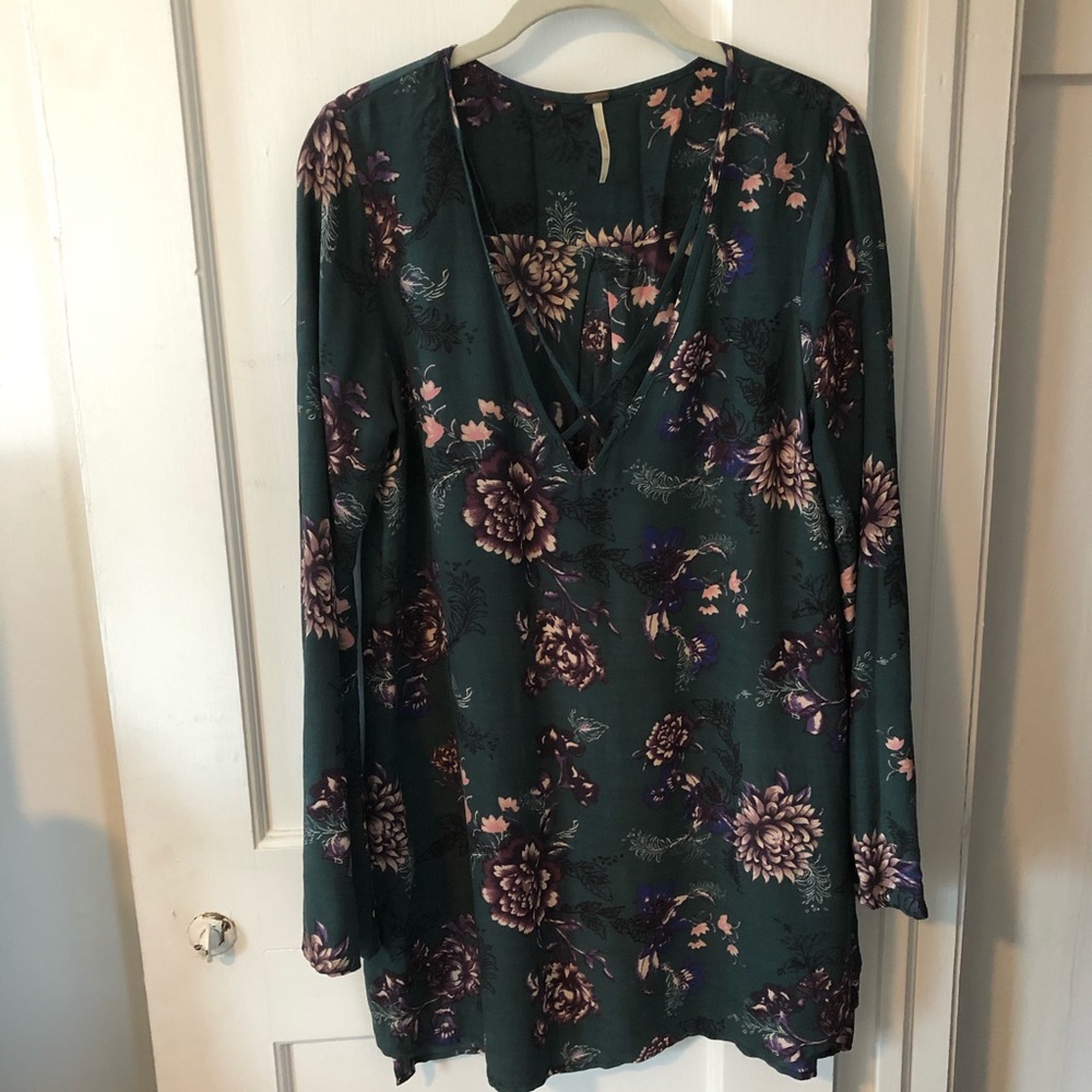 Free People Emerald Floral Print Tunic, Size S